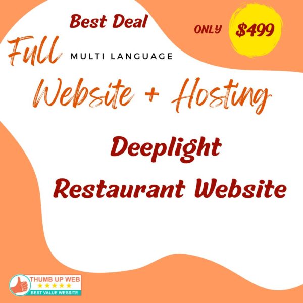 Deeplight Restaurant Website Building + 1 Year Hosting + SSL Certificate + Maintenance